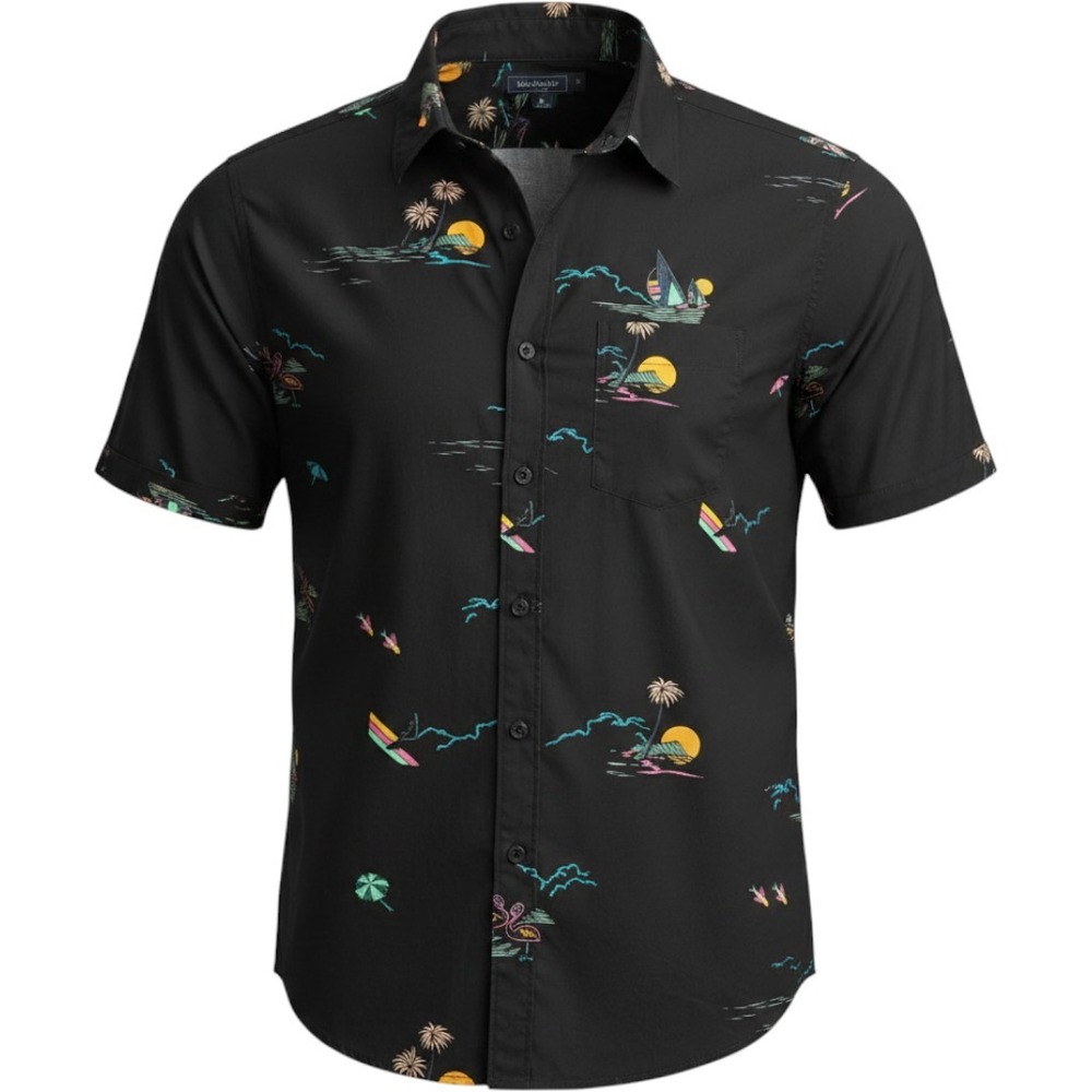 BILLABONG Button Shirt Mens Medium Black Hawaiian Tropical Flamingo Surfer Y2K